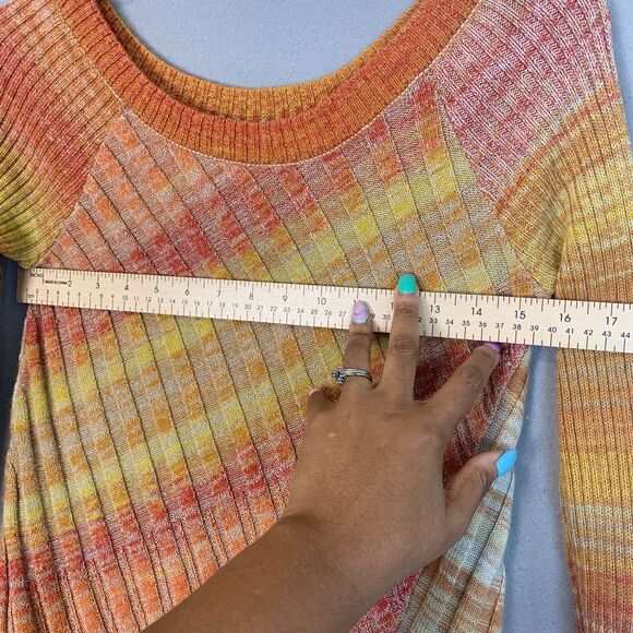 Free People Ribbed Knit Sweater Orange Rust Ombre Gradient Long Sleeve Top Small - Picture 8 of 8